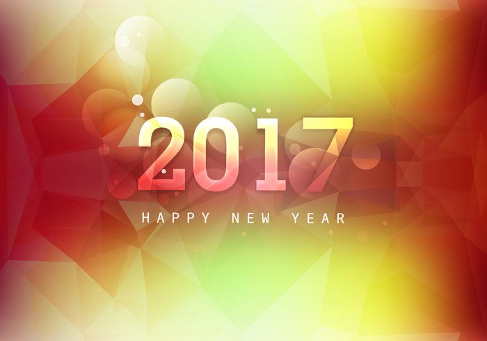 year shiny polygon pattern new happy greeting glowing event celebration card bokeh background Annual 2017 