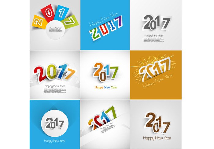 year variation typography set paper new holiday happy firecracker colorful celebration card burst background 2017 