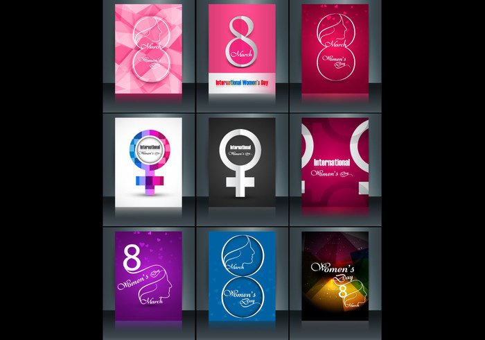 woman variation symbol set poster March international holiday heart femininity eight celebration card background art 8 