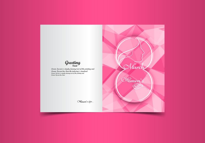 woman polygon poly pink outline March holiday greeting geometric female eight celebration card background 8 