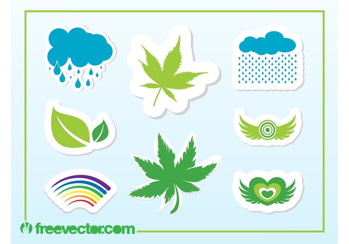 wings weed weather stickers rainbow rain plants nature Marijuana leaves icons fly drugs clouds cannabis badges 