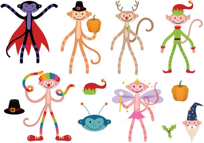 wizard thanksgiving sock monkey reindeer monkey holiday hat halloween fairy Elf Dracula costume clown christmas 