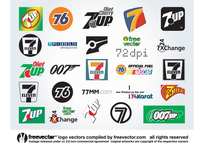 Seventy Seven Number 7 Logo graphics james bond interactive creative logos change 7x24 7Up 77 mm 76 fuel 72 dpi 7 pixels 7 eleven 7 007  