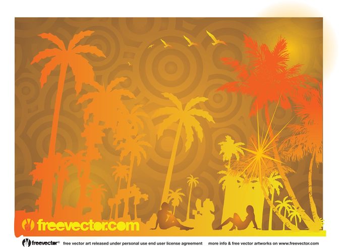 warm travel tour summer silhouettes rest resort relax paradise palm trees palm jungle hot holidays girls exotic brochure beach 