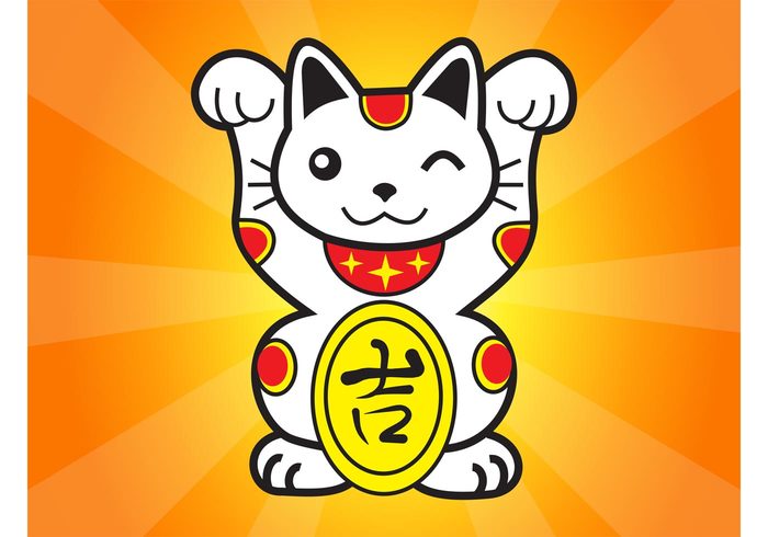 Welcoming paw money Maneki neko Lucky cat kitty Japanese japan Good luck charm Fortune figurine Beckoning asia 