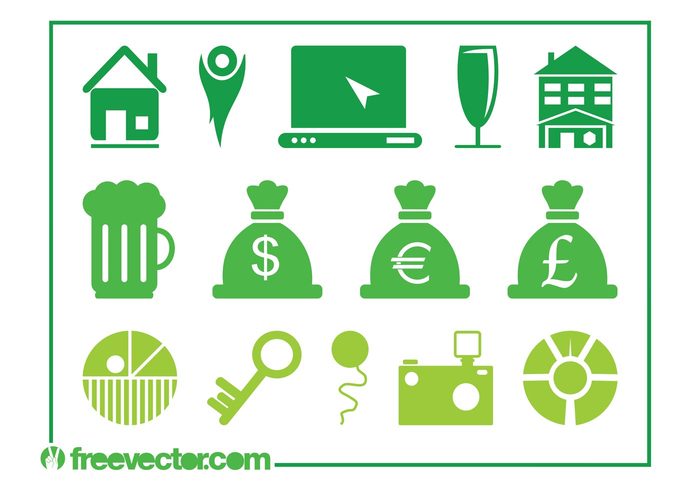 technology symbols real estate mug money laptop key icons icon house glass euro dollar currency computer champagne camera British pound beer balloon bags alcohol 