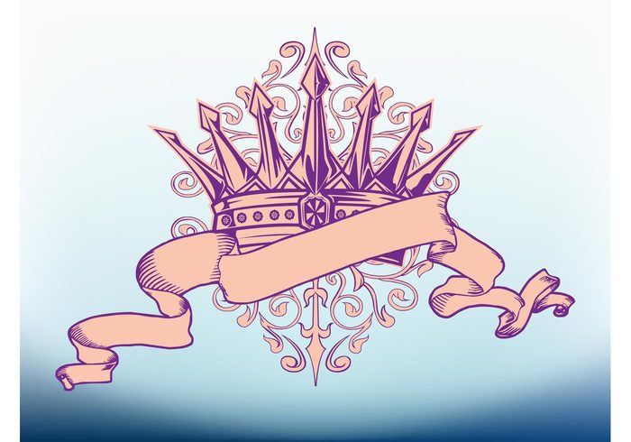 waving T-shirt print ribbon retro queen Prince power plants Knights king fabric emblem decorative decoration crown Blazon banner 