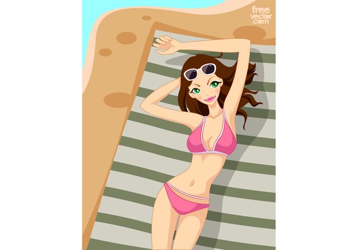 woman vacation swimsuit summertime summer sexy seaside sea sand holiday girl female character cartoon Boobs bikini beach 