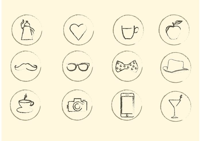 top hat technology sketchy icon sign shopping phone mustache moustache martini icon heart glasses drink coffee cocktail camera apple alcohol 