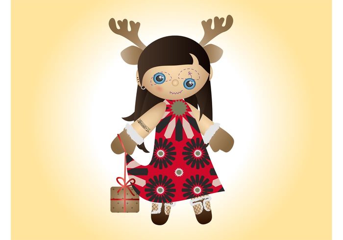 toy tattoo Rag doll present Piercings holiday girl festive doll comic christmas character cartoon antlers  