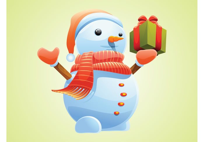 winter snowman snow scarf ribbons present holiday gift festive christmas character cartoon 