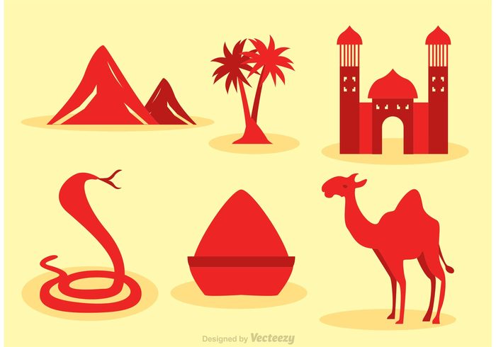 vintage travel traditional tourism symbol snake sign sights palm palace mosque morocco moroccan palace moroccan flag exotic dessert culture Cobra camel 