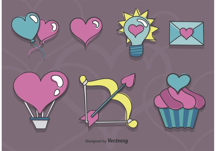 valentines day valentine symbol sketch shape romantic romance love icon holiday heart drawn drawing doodle cute cupcake card bow arrow 