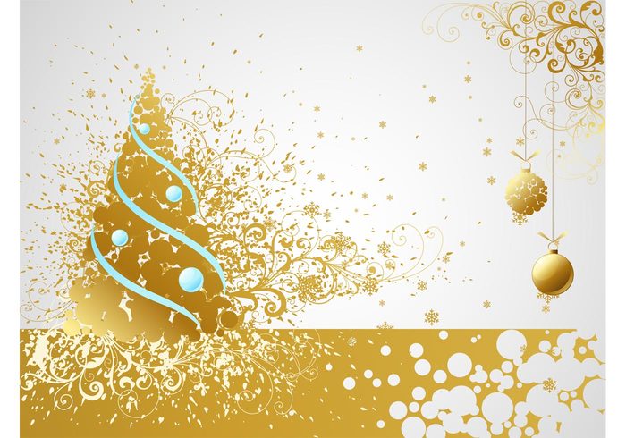 tree snowflakes holiday greeting card golden gold festive decorative decorations christmas celebration Balls ornaments 