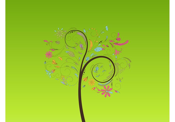 tree Tender swirls park nature vector leaves garden fantasy dots delicate colorful branches 