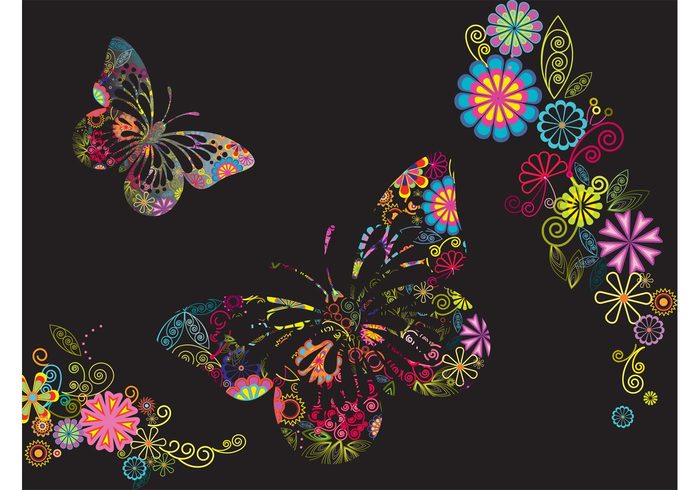 swirls spring plants nature flowers floral flora butterfly butterflies blossoms background 