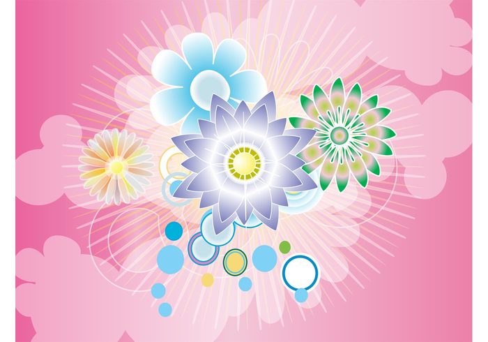 rays pink petals park life leaves leaf garden foliage Flowers vector flowers floral dots colorful circle blossoms bloom 