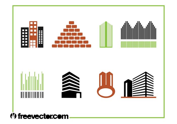 stylized stripes skyscrapers real estate logos lines icons geometric construction buildings bricks architecture 