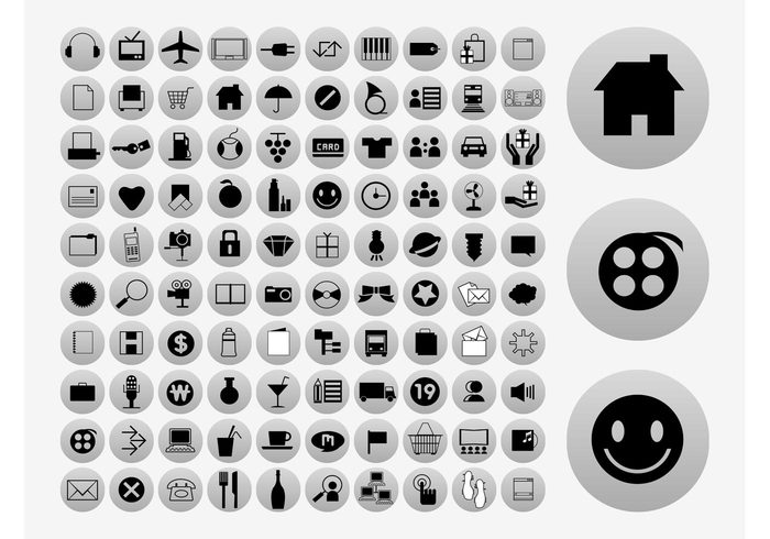 technology tech symbols smiley round media logos interface icons drink computer circles buttons 