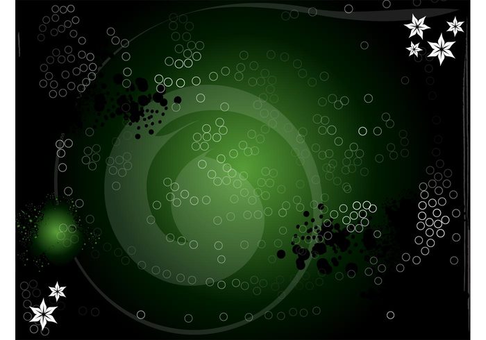 template swirl stars spiral poster layout invitation green flowers floral dots dark circle bubbles abstract 