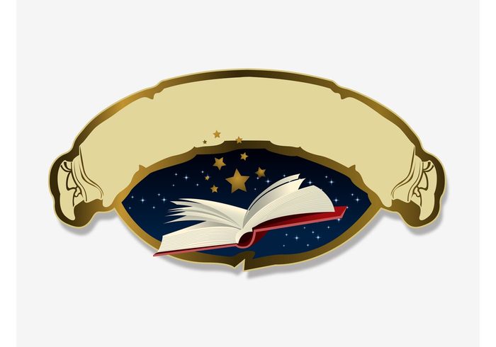 Text space template stars sky scroll read paper pages open old night Literature library golden gold covers book 