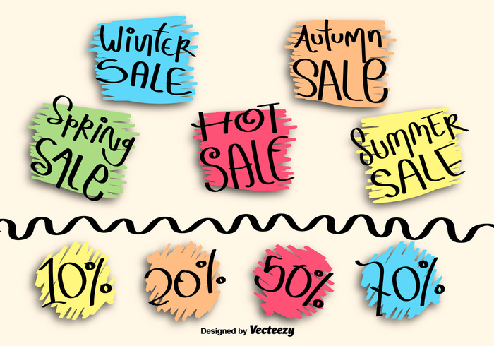 winter summer spring sketch sign shop set seasons scribble sale price paint label hand drawn element drawing doodle discount decoration cute colorful collection buy autumn 