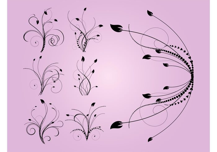 tattoos swirls swirling Stems spring silhouettes plants nature leaves floral decorations decals abstract 
