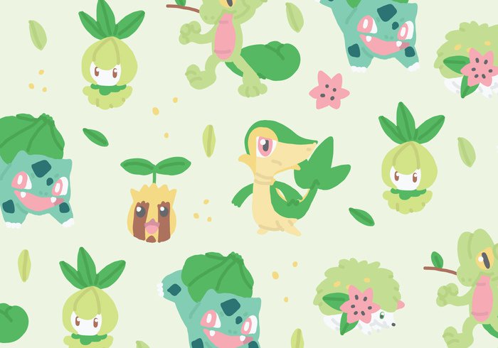 treecko sunkern snivy shaymin repeat Pokemon plant petilil pattern green grass bulbasaur background 