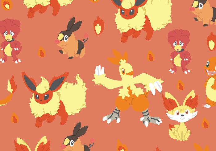 type tepig repeat red Pokemon pattern orange magby flareon fire fennekin combusken charmander background 
