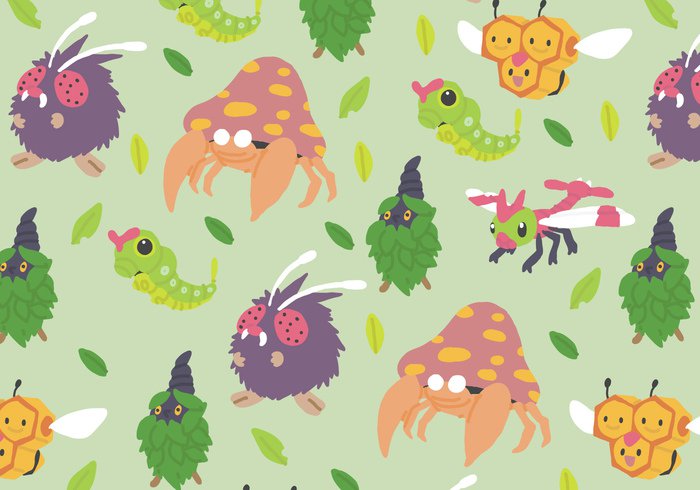yanma venonat type repeat Pokemon pattern parasect green combee caterpie burmy bug background  