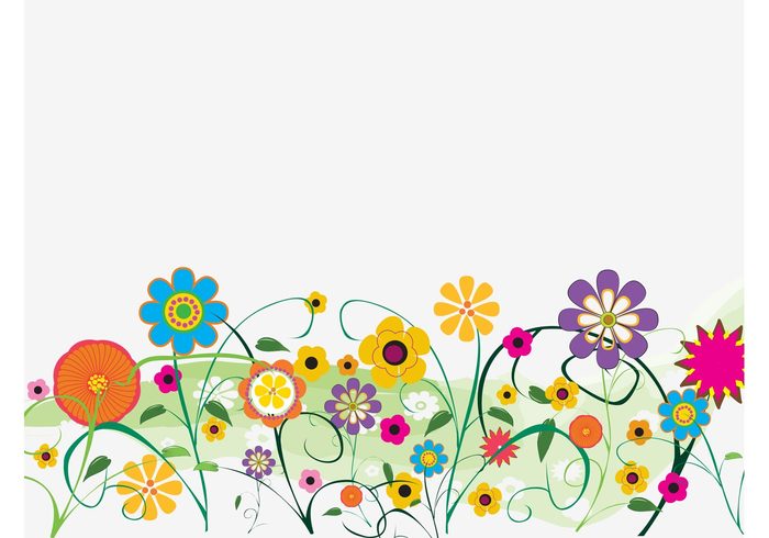 spring plants petals nature leaves grass flowers floral cartoon blossoms bloom 