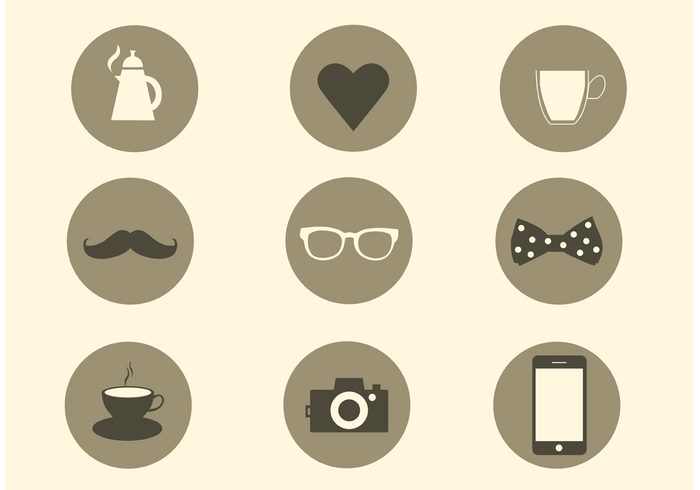 trendy technology tea smartphone phone mustache media icon hipster heart communication coffee camera bow tie 