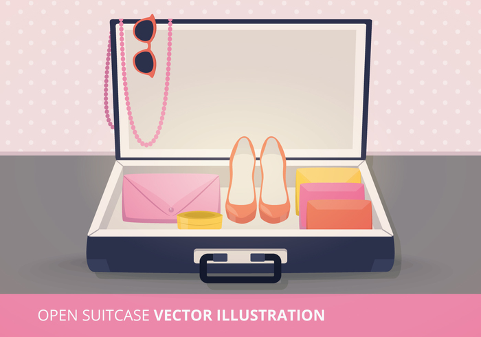 vacation trip travel tour sunglasses sun summer suitcase spring season retro packing open suitcase open object luggage Journey isolated holiday high heels heels flat concept camera briefcase baggage bag background  
