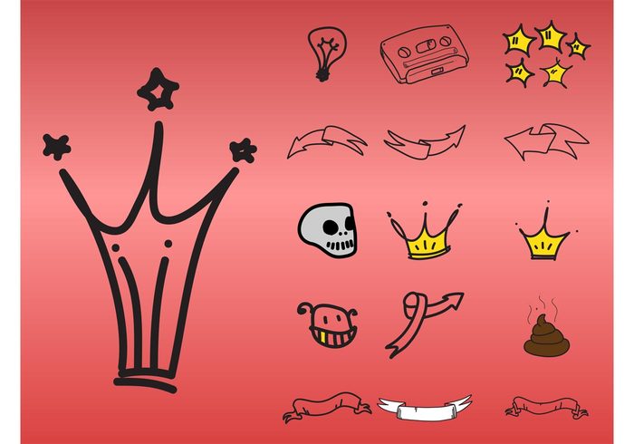vector icons stars Smile skull sketchy sketches ribbons Poop Poo head face doodles Design footage crown arrows 