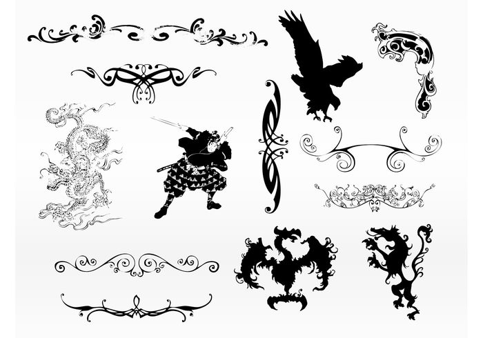 tribe tribal Tough Tattoo vectors swirl samurai ornament line floral eagle dragons dragon Brave bird 