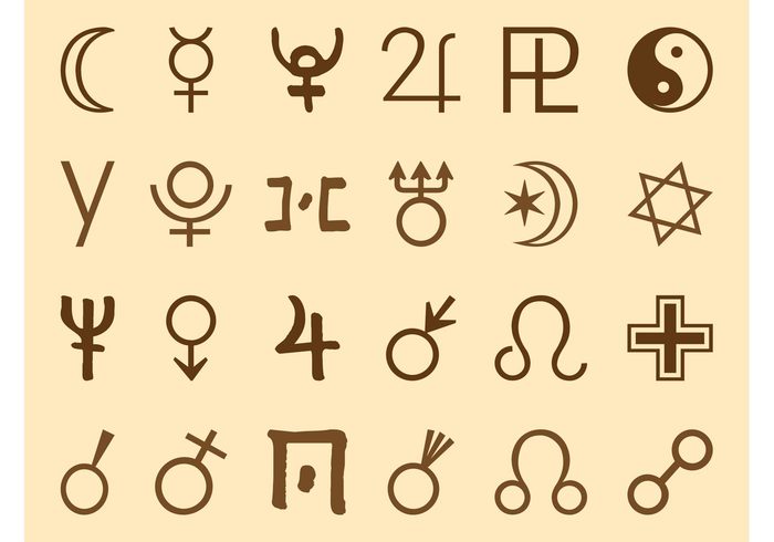 Yin and yang symbols symbol signs moon icons Gender symbol cross astrology Alchemy 