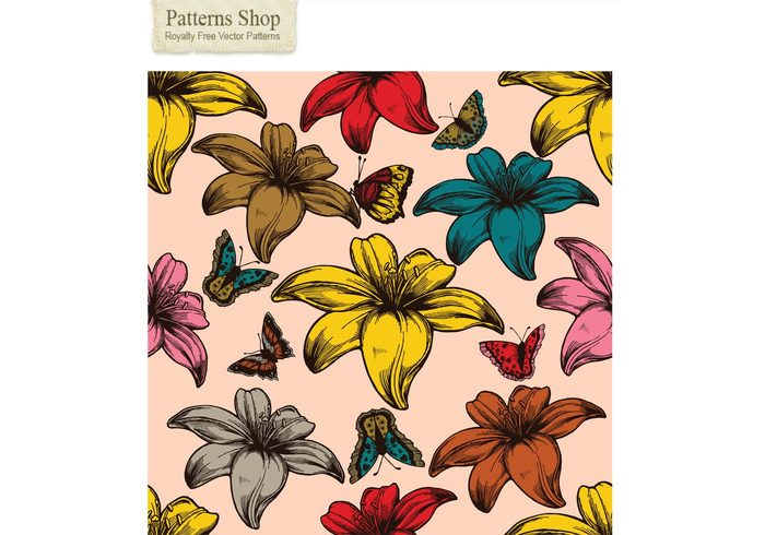 vector seamless repeat pattern nature freebie free flower floral butterfly 