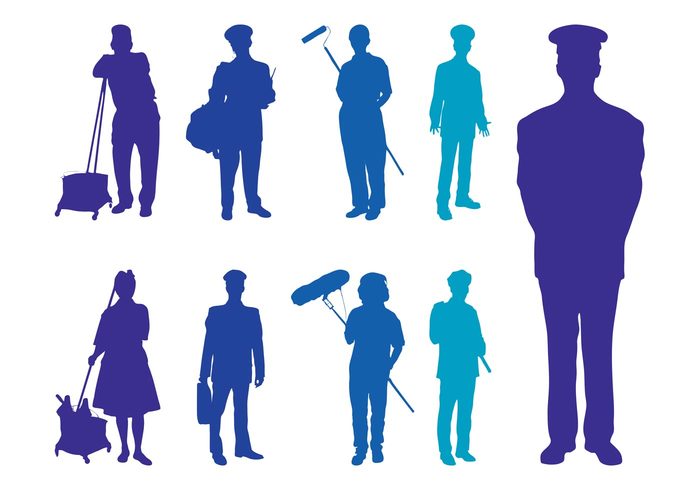 silhouettes professions profession Policemen Policeman Police officer people painter Mailman jobs Janitors Custodians Boom operator  