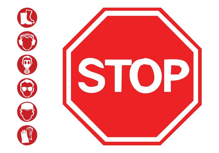 symbols stop sign stop signs safety icons helmet goggles gloves gas mask Earmuffs boots 