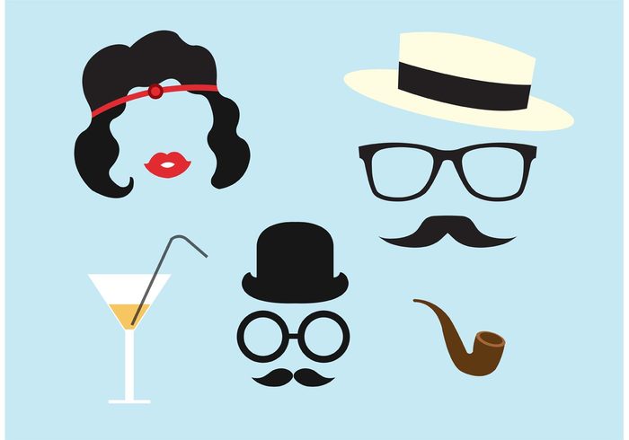 young women vintage icons vintage twenties stylish style roaring 20s roaring retro elements retro person party mustache mafia lady Jazz hat Hairstyle glasses girl fashion chicago charleston character beauty beautiful accessories 20s 1920s 