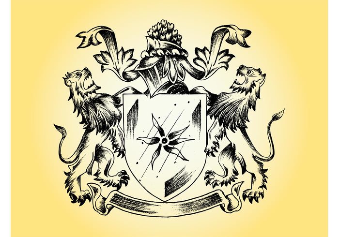 shield scrolls ribbon lions lion knight heraldry heraldic helmet flowers flower coat of arms Blazon armor 