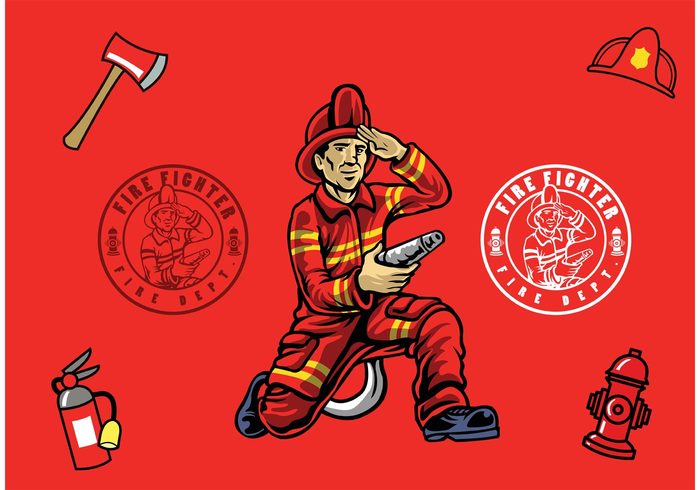 occupation man male Kneel isolated hydrant hose fireman isolated fireman badge fireman Firefighter fire safety fire hydrant fire hose fire extinguisher 