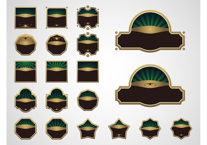 web templates stickers shiny retro Publicity old logos icons golden geometric shapes frames advertising 
