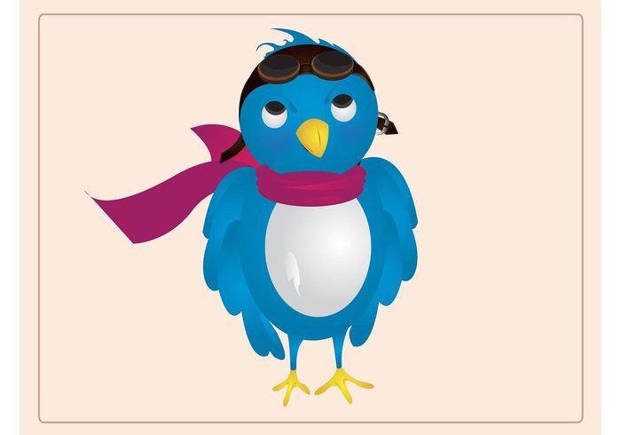 wings web twitter icon social media scarf pilot mascot glasses flying fly cute Comic Book cartoon birdie 