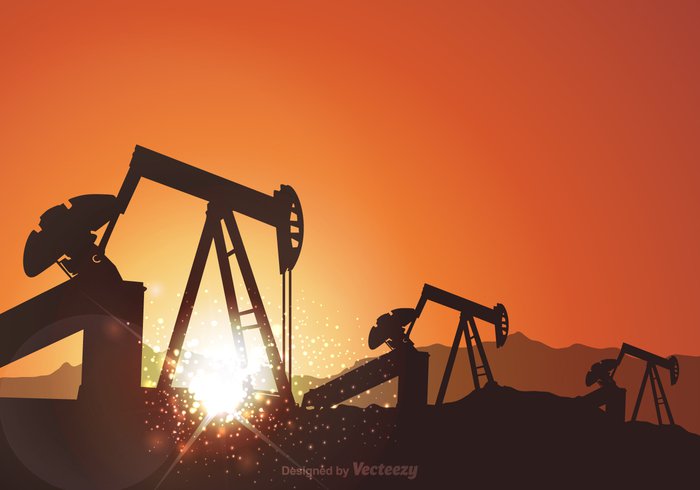 yellow well vertex vector susnset sunset sunrays sunlight sun structure silhouette science pumpjack pump power pipe Petroleum orange oil field oil net line jack industrial illustration graphic Gasoline gas fuel flare field equipment energy edge drilling drill Derrick crude construction business burst bright blank background abstract  
