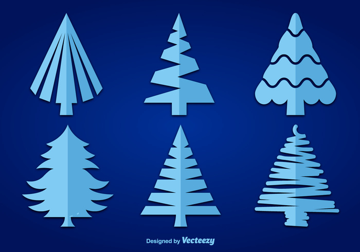 xmas winter tree snow silhouette shape set season icon holiday element December christmas celebration blue background abstract 