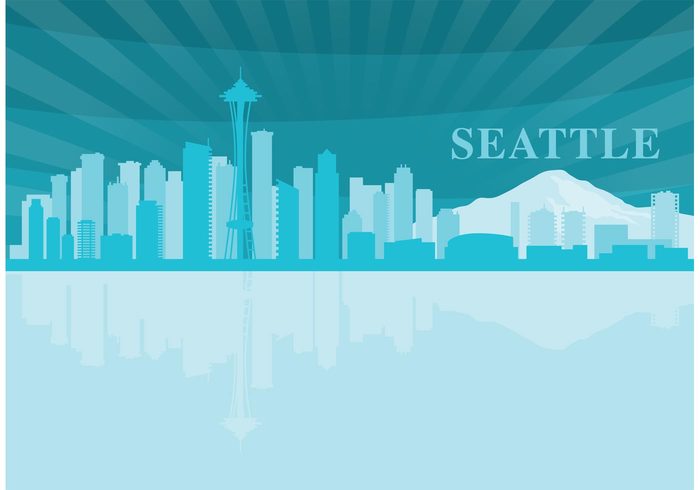 west USA travel sunset skyscraper skyline sky silhouette shore seattle space needle vector seattle reflection poster postcard port panorama night landmark high evening downtown coast cityscape city building beautiful background architecture america 
