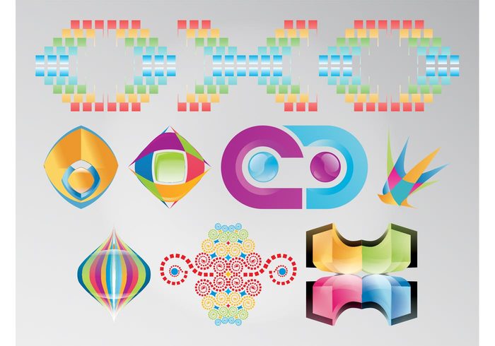 templates stickers squares rainbow pixels logos icons Geometry colorful colored circles branding Brand identity banners abstract 