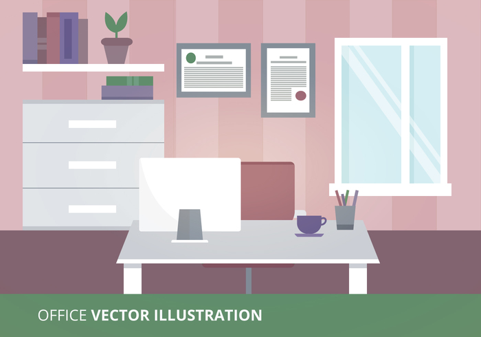workstation workplace work space work vector illustration space room planter office law office jobs Job interior indoors desk corporate business books 