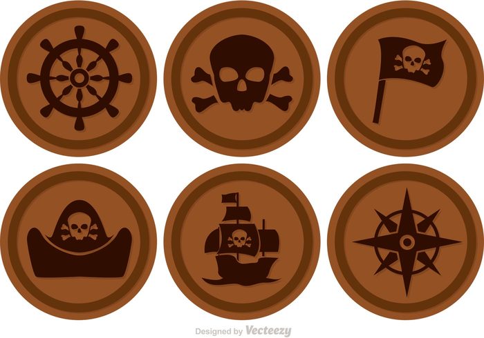 skull and crossbones skull ship pirates pirate ship Pirate hat Pirate flag pirate message in a bottle flag Cutlass circle button bunting brown boat  